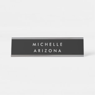 Minimalist Black White Professional Modern Name Desk Name Plate