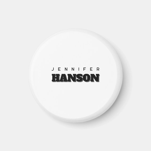 Minimalist Black & White Professional Modern Name Magnet (Front)