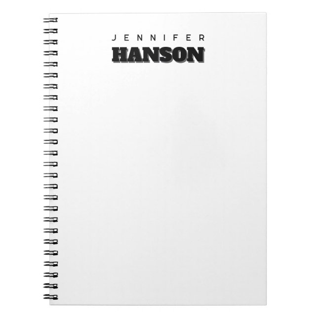 Minimalist Black & White Professional Modern Name Notebook (Front)