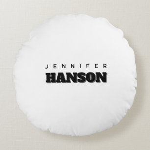 Minimalist Black & White Professional Modern Name Round Cushion