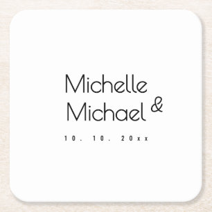 Minimalist Black & White Professional Modern Names Square Paper Coaster