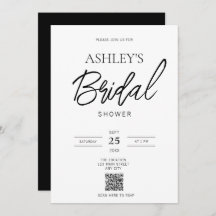 Minimalist Black & White QR Code Shower Invitation