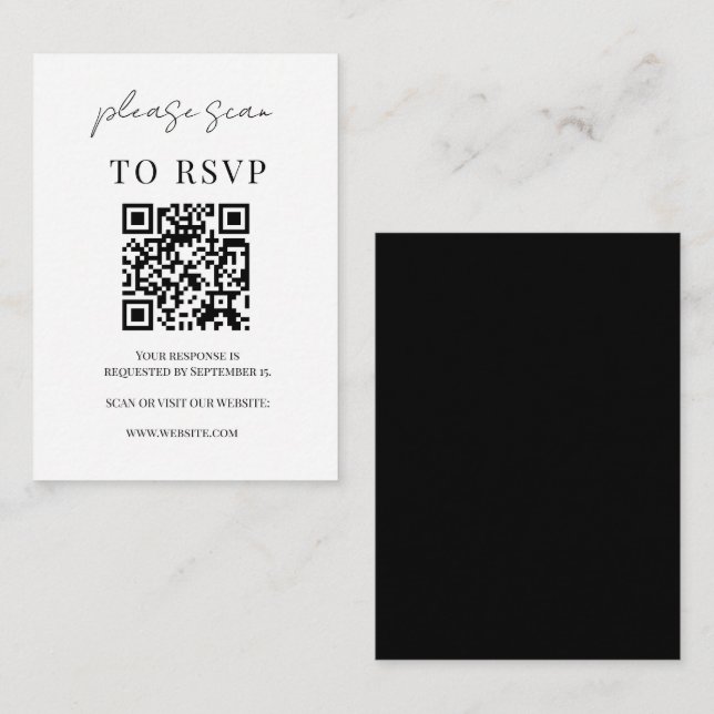 Minimalist Black & White QR Code Wedding RSVP Enclosure Card (Front/Back)