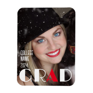 Minimalist black white red graduation magnet