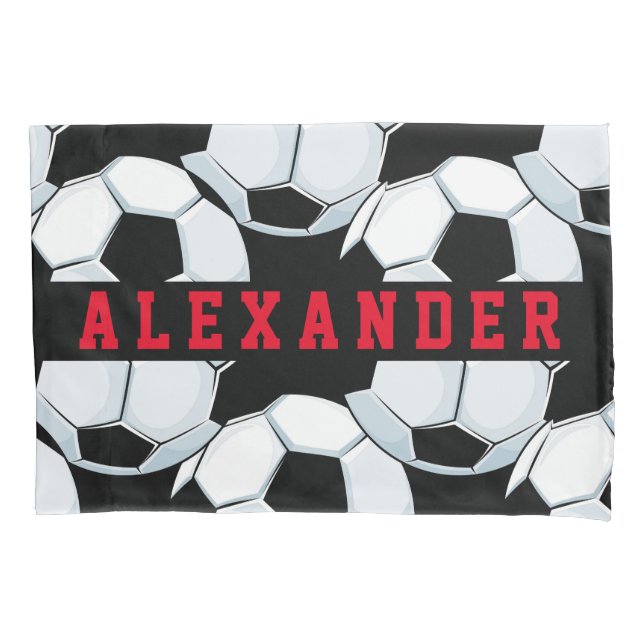 Minimalist black white red soccer game man woman  pillowcase (Front)