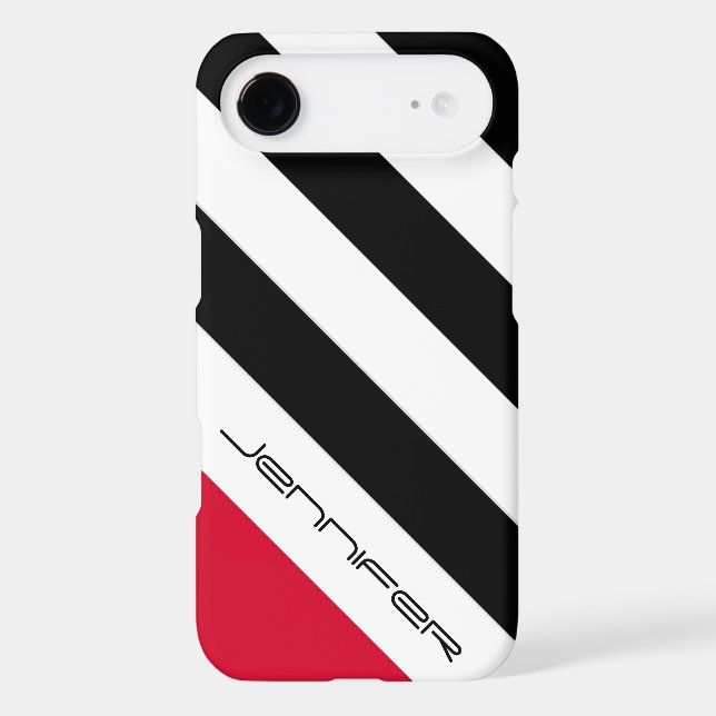 Minimalist Black/White/Red Stripe, Custom Name Case-Mate iPhone Case (Back)