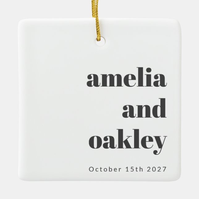 Minimalist Black White Retro Custom Wedding Photo Ceramic Ornament (Front)