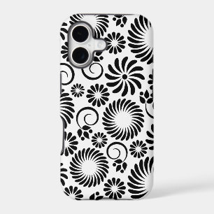 Minimalist Black White Retro Spiral Flower Pattern