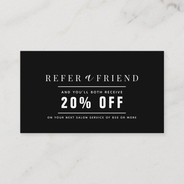 Minimalist Black & White Salon Referral Business Card (Front)