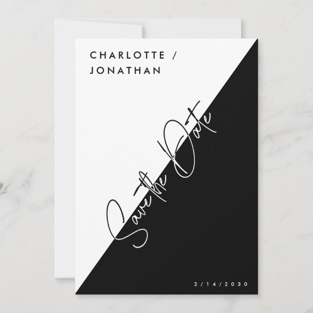 Minimalist Black & White Save The Date Wedding Invitation (Front)