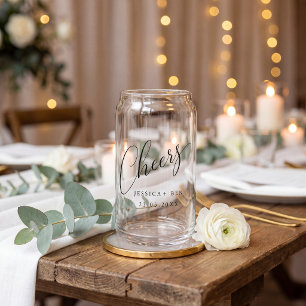 Minimalist black white script custom wedding can  glass