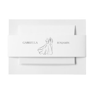 Minimalist Black White Script Formal Wedding Invitation Belly Band
