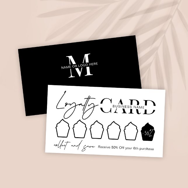 Minimalist Black White Script Logo Cupcake Bakery  Loyalty Card (Creator Uploaded)