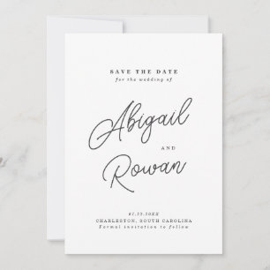 Minimalist Black White Script Save the Date Card