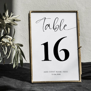 Minimalist Black & White Script Table Number