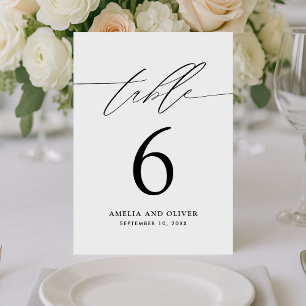 Minimalist Black White Script Table Number Card