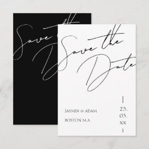 Minimalist Black White Script Typography Wedding Save The Date