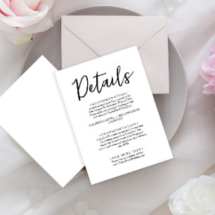 Minimalist Black & White Script Wedding Details Enclosure Card