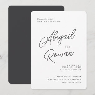 Minimalist Black White Script Wedding Invitation