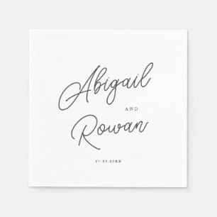 Minimalist Black White Script Wedding Napkins