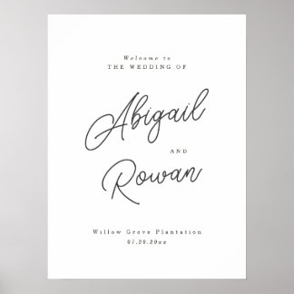 Minimalist Black White Script Wedding Welcome Sign