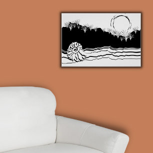 Minimalist Black & White Shore Seascape  Poster