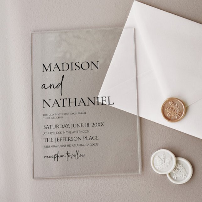 Minimalist Black White Simple Elegant Wedding Acrylic Invitations (Creator Uploaded)