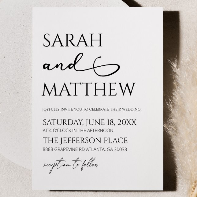 Minimalist Black White Simple Elegant Wedding Invitation (Creator Uploaded)