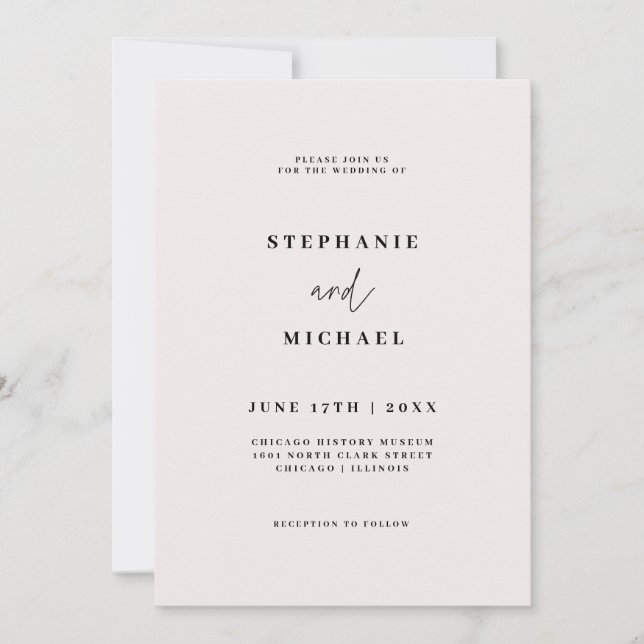 Minimalist Black White Simple Typography Wedding Invitation (Front)