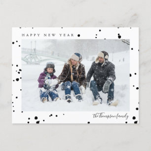 Minimalist Black White Snow Photo Happy New Year P Postcard
