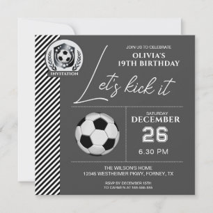 Minimalist Black White Soccer Birthday Invitation