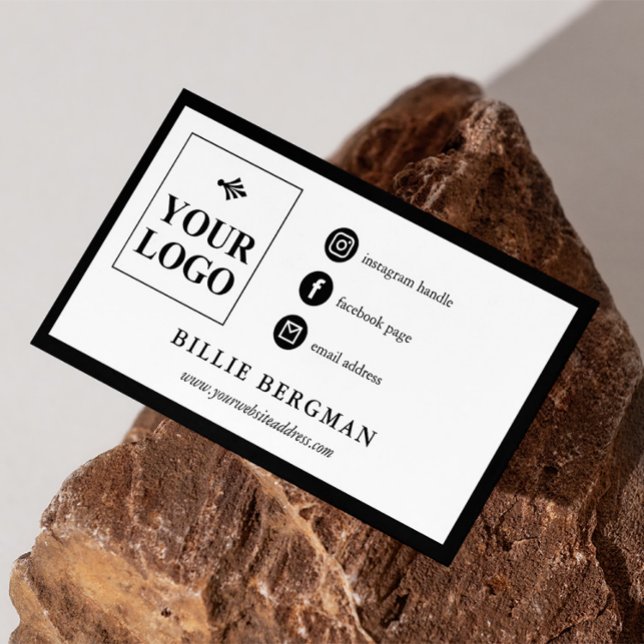 Minimalist Black White Social Media Your Logo Business Card (Creator Uploaded)