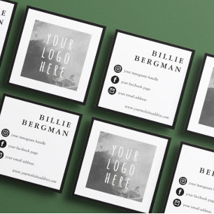 Minimalist Black White Social Media Your Logo Square Business Card