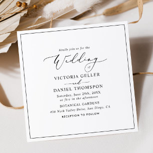 Minimalist Black White Square Wedding  Invitation