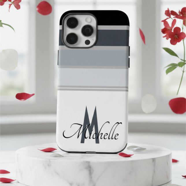 Minimalist Black & White Striped Custom Name Case-Mate iPhone Case (Creator Uploaded)