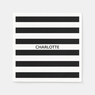 Minimalist black white stripes custom name stylish napkin