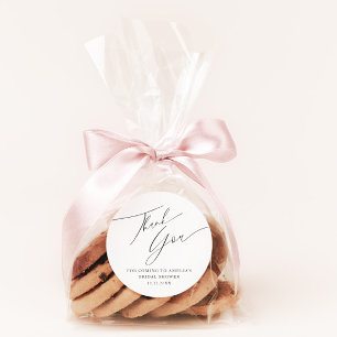 Minimalist Black & White Thank You Bridal Shower Classic Round Sticker