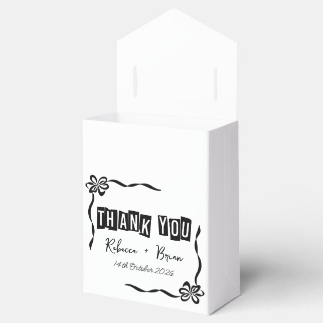 Minimalist Black & White Thank You Wedding Favour  Box (Opened)