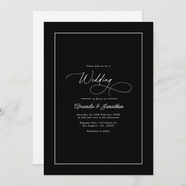 Minimalist Black & White Timeless Wedding QR Code Invitation (Front/Back)