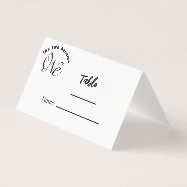 Minimalist Black & White Two Become One Place Card (Front)