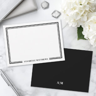 Minimalist Black White Two Border Monogram Card