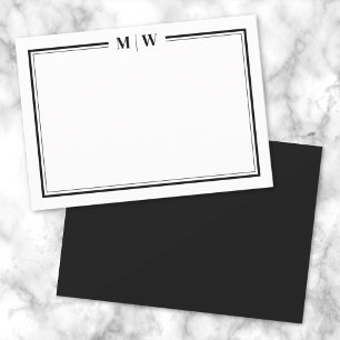 Minimalist Black White Two Border Monogram Card