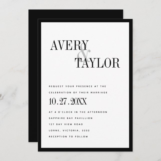 Minimalist Black White Typographic Wedding Invitation (Front/Back)
