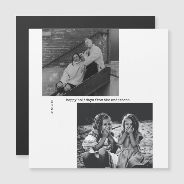 Minimalist Black White Typography Photo Christmas  (Front/Back)