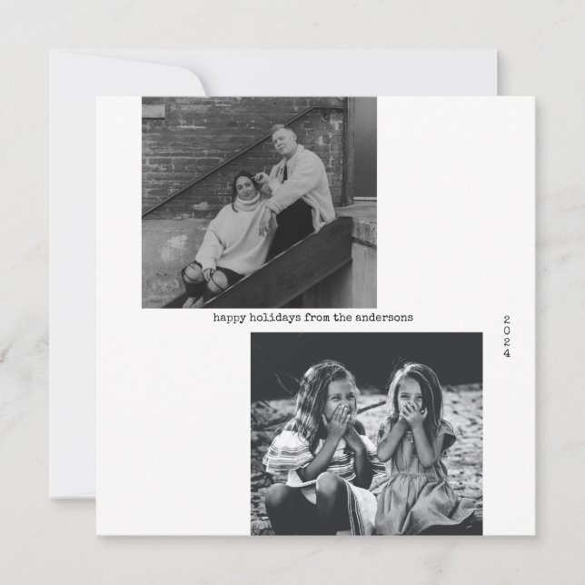 Minimalist Black White Typography Photo Christmas Holiday Card (Front)