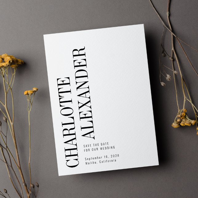 Minimalist Black White Vertical Names Photo Save The Date (Creator Uploaded)