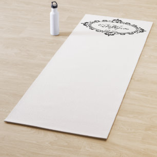 Minimalist Black & White Vintage Damask Monogram Yoga Mat