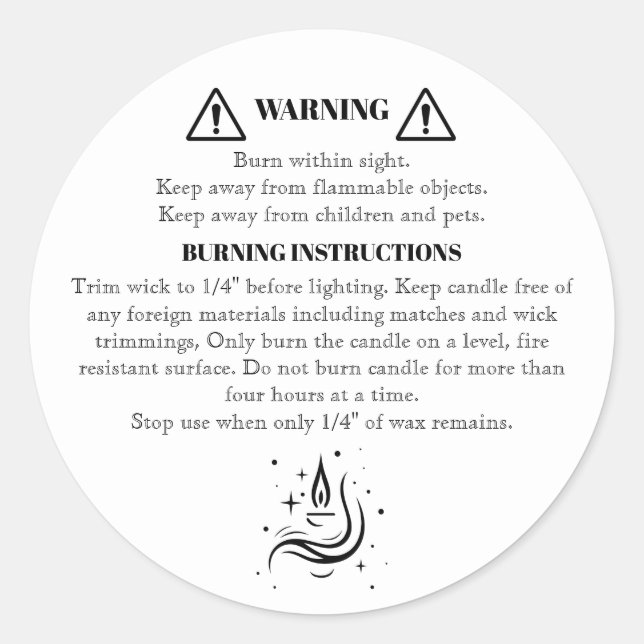 Minimalist Black White Warning Candle Label (Front)