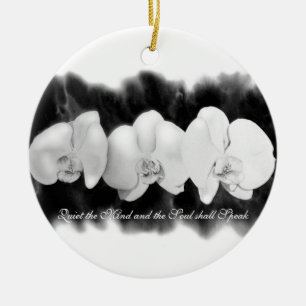 Minimalist Black White watercolor Orchid painting  Ceramic Ornament