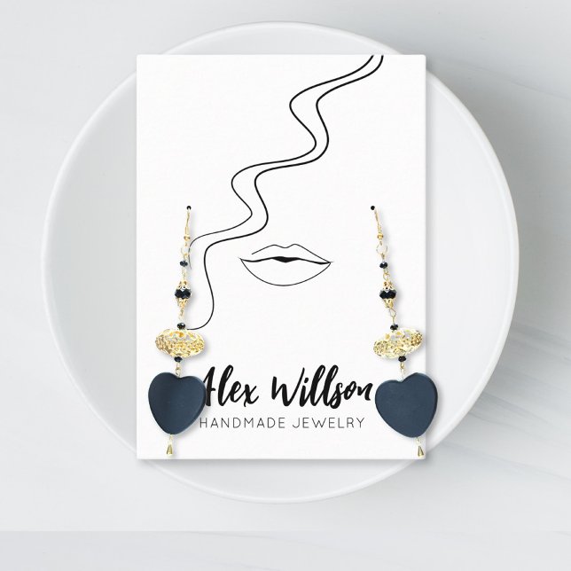 Minimalist Black White Wavy Hair Drawing Jewellery Business Card (Creator Uploaded)